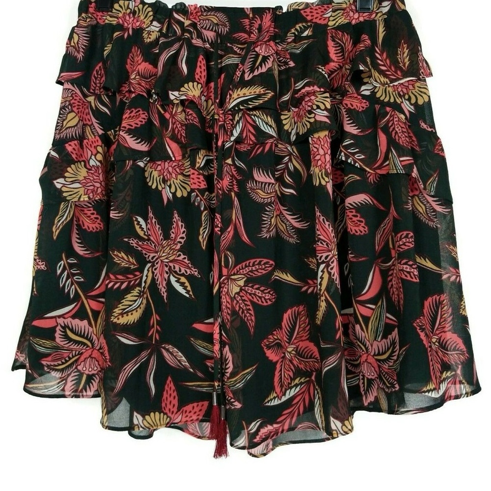 Scotch & Soda Maison Scotch Black Pink Floral Ruffle Drawstring Skirt Size Large